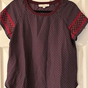 LOFT Magenta Blouse with Crew Neck and Cap Sleeves with Red XS